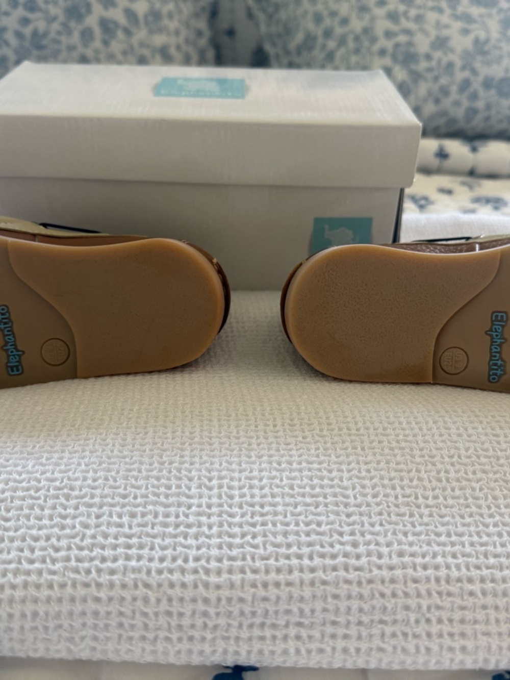 Elephantito Brown and Cream Boys Moccasin Boat Shoes with Navy Laces - Picture 5 of 5